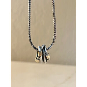 Authentic Pandora Sterling Silver 925 & 14K Gold Crossover Band Pendant Necklace